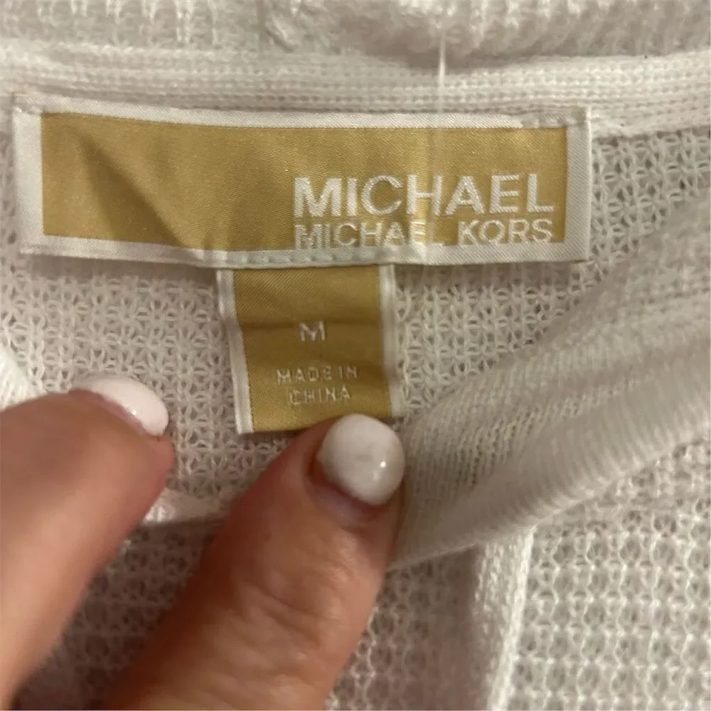 Michael Kors Women's White Ribbed Hoodie Sweater Size M‎ Pullover